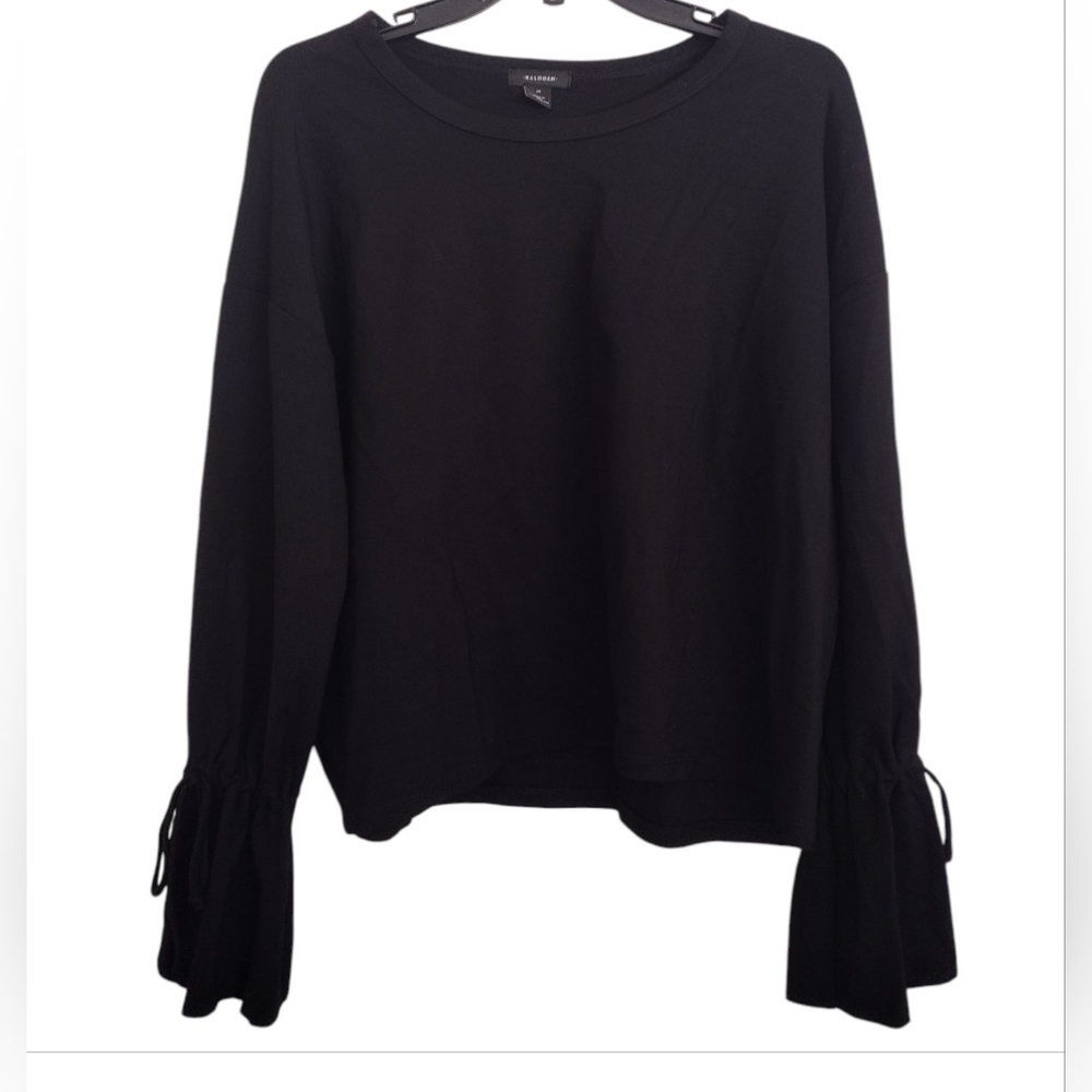 Halogen Black Sweatshirt With Ruffle Tie Wrist Detail Size Medium